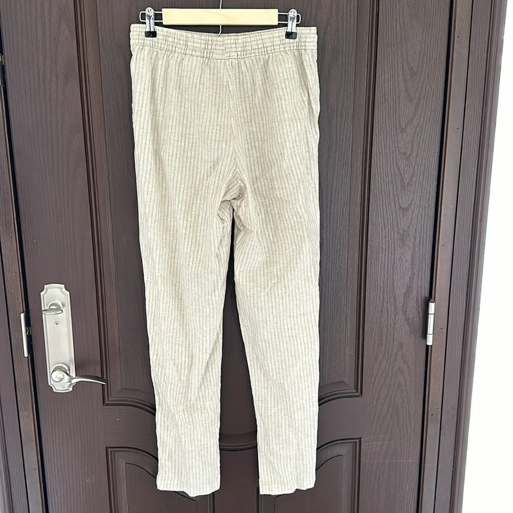 H&M Linen Blend Drawstring Pants Beige Relaxed Straight Leg Pants Women Size S